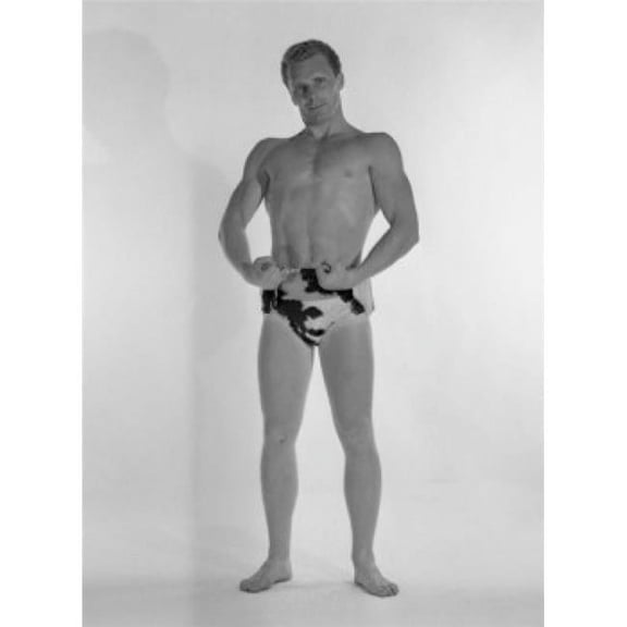 Muscular Man Wearing Animal Print Trunks Studio Shot Poster Print - 18 x 24 in.