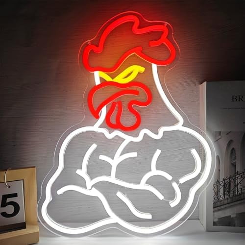 Muscular Rooster Neon Sign Dimmable Gym Signs for Home Gym Decor Funny Chicken Neon Lights for Wall Decor Neon Signs for Man Cave Game Workout Room$$Tools & Hardware Other