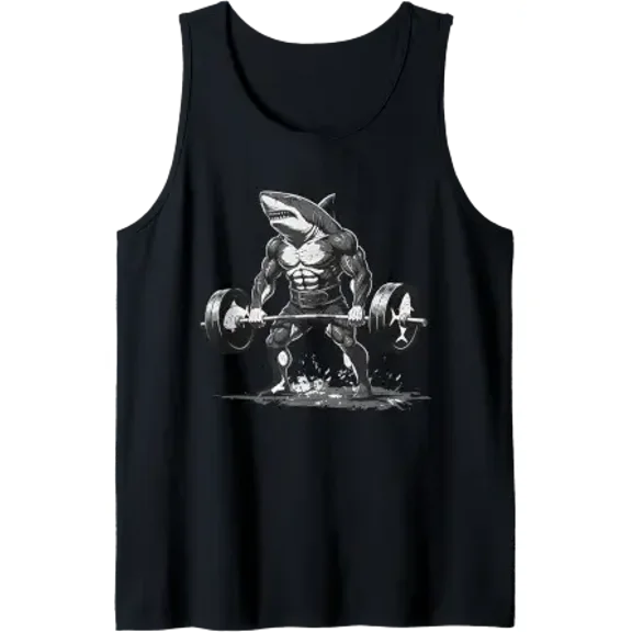 Muscular Shark Bodybuilder Weightlifting Gym Tank Top Size S-3XL