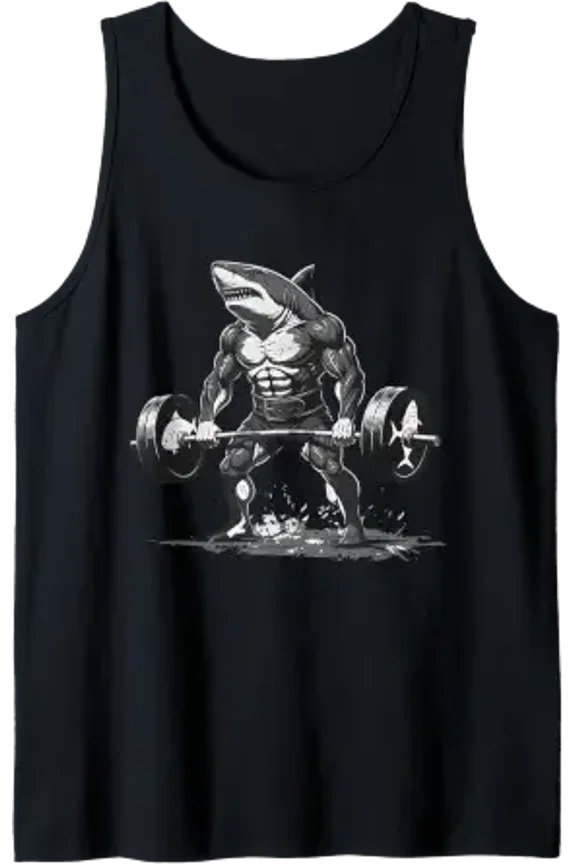 Muscular Shark Bodybuilder Weightlifting Gym Tank Top Size S-3XL