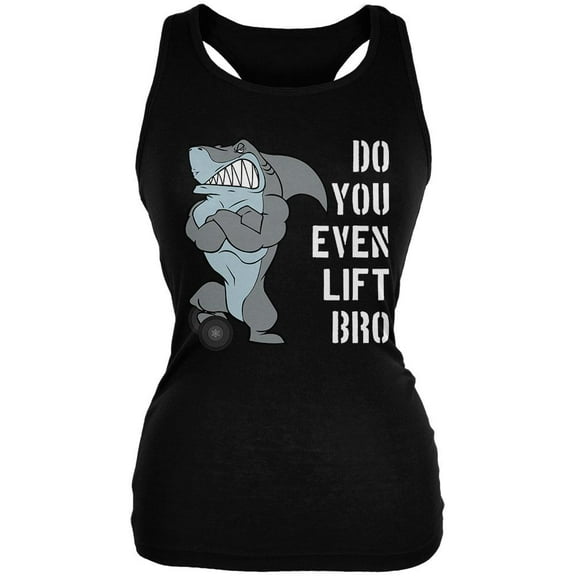 Muscular Shark Do You Even Lift Bro Workout Gym Rat Juniors Soft Tank Top Black SM