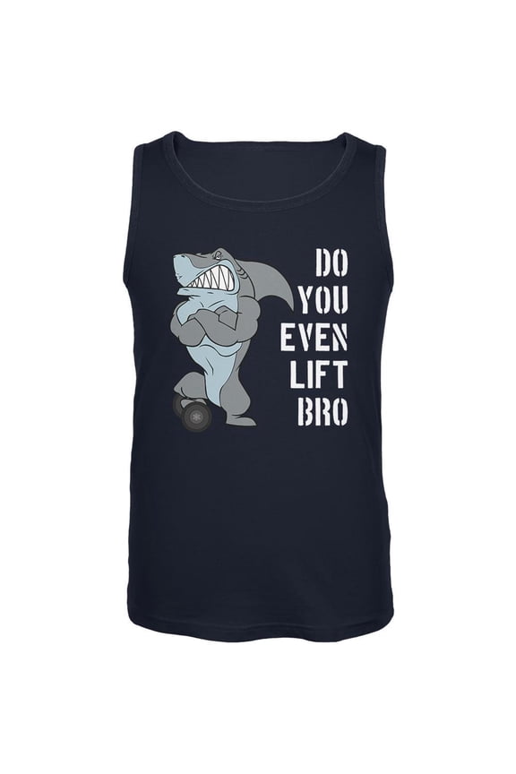 Muscular Shark Do You Even Lift Bro Workout Gym Rat Mens Tank Top Navy LG