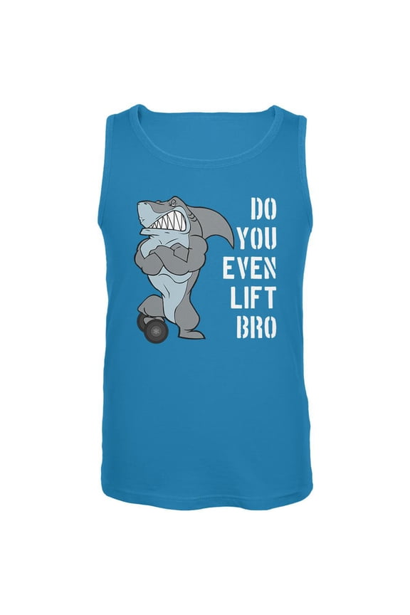 Muscular Shark Do You Even Lift Bro Workout Gym Rat Mens Tank Top Turquoise SM