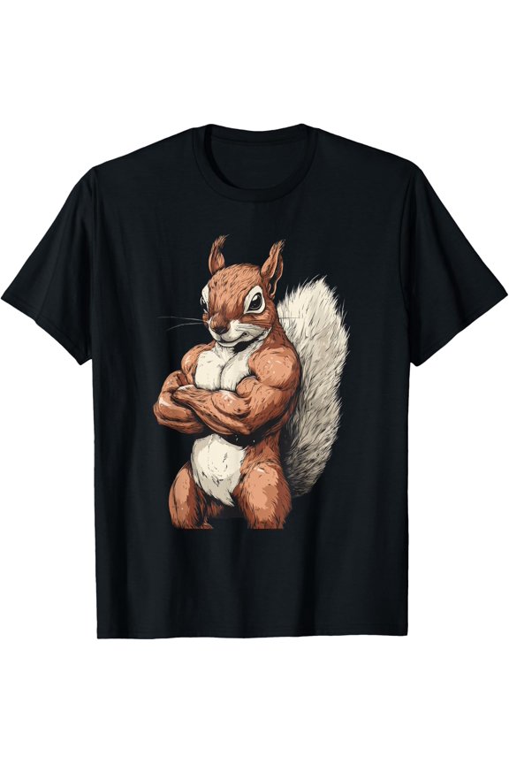 Muscular Squirrel Powerlifting Weightlifting Gym Workout T-Shirt Size S-5XL