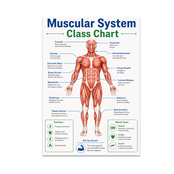Muscular System Class Chart - Biology Enthusiast - 13x19 Poster Print
