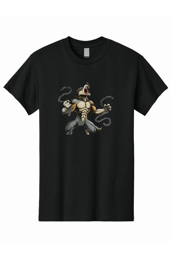 Muscular Wolf Breaking Chains Roaring Gym Motivation Bodybuilding Power Unisex T-Shirt, S-5XL