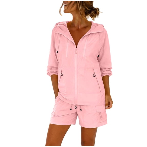 Muscularfit Activewear Sets Summer Two Piece Sets Cargo Plus Size Athletic Set Long Sleeve Jacket Hooded Pink Womens Short Sets 2 Piece Outfits