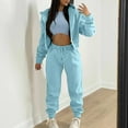 thumbnail image 1 of Muscularfit Athletic 2 Piece Set Running Zip-Up Gym Sets Hooded Pleated Blue Long Sleeve Women Sets, 1 of 6