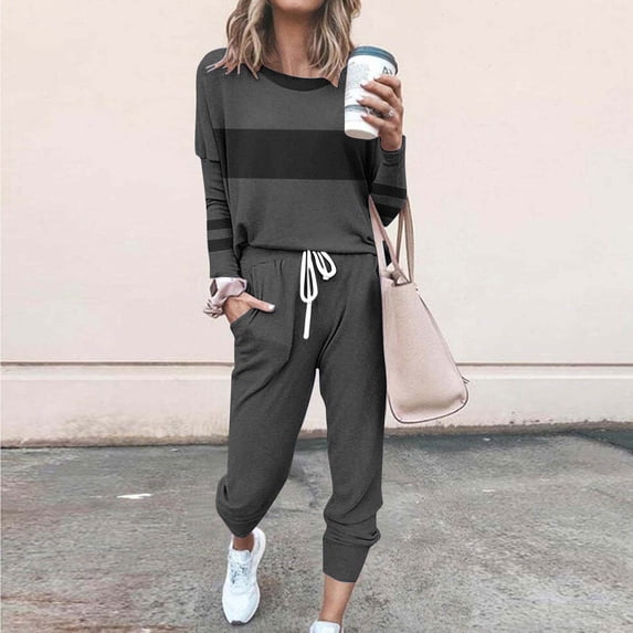 Muscularfit Athletic 2 Piece Sets Pullover Striped Plus Size Set Long Sleeve Crew Neck Pleated Black Womens Shorts Sets