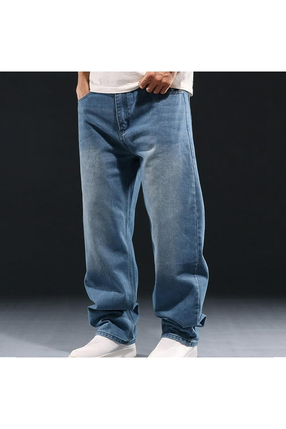 Baggy Jeans Y2k Blue Denim Carpenter Men Streetwear Wide-Leg Full Cargo High Waisted Gym Pants Men,L