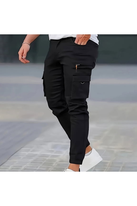 Black Beach Pants Men Compression Carpenter Slacks Cargo Slim High Waisted Ankle Cuffed Mens Pants,L