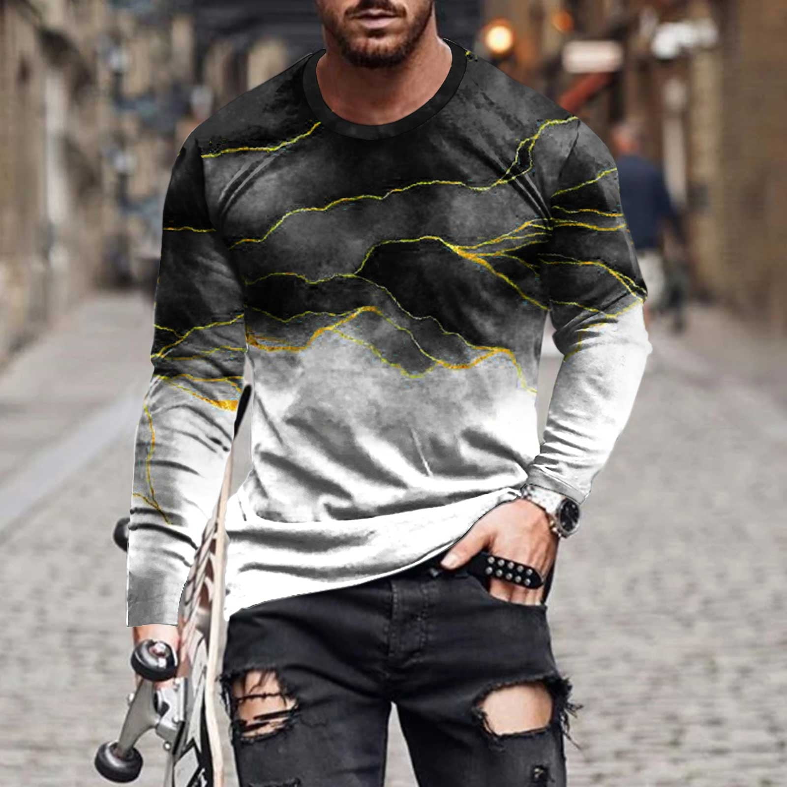 Muscularfit Black Shirts for Men Long Sleeve Crew Neck Graphic T Shirt ...