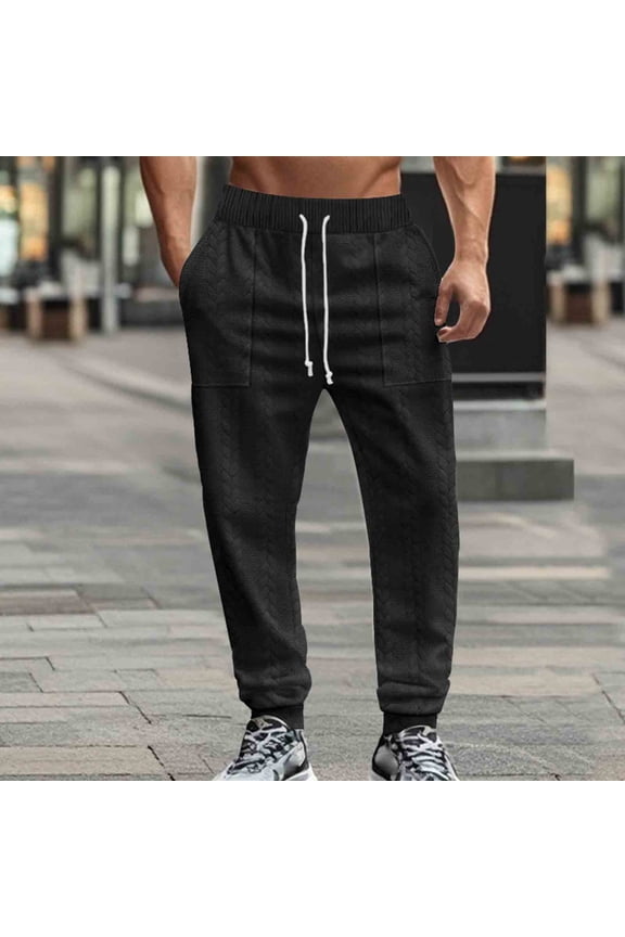 Black Yoga Pants Men Sport Drawstring Slacks Ankle Cuffed Cargo High Waisted Baggy Stretchy Work Pants,S