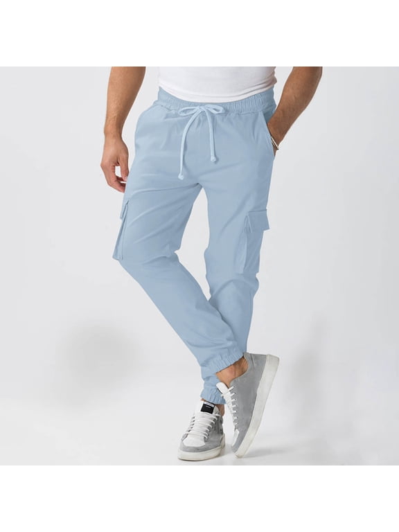 Blue Breathable Work Pants for Men Drawstring Slacks Cuffed Slim Ankle Cargo High Waisted Pants for Men,XL