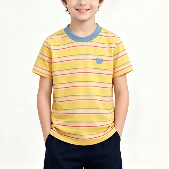 Muscularfit Boys Cotton Graphic Tee Boys Shirts Birthday Boy Shirt Relaxed Fit T Shirt Crew Neck Elastic Classic T-Shirt Short Sleeve Yellow First Day of School Shirt,4-5 Years