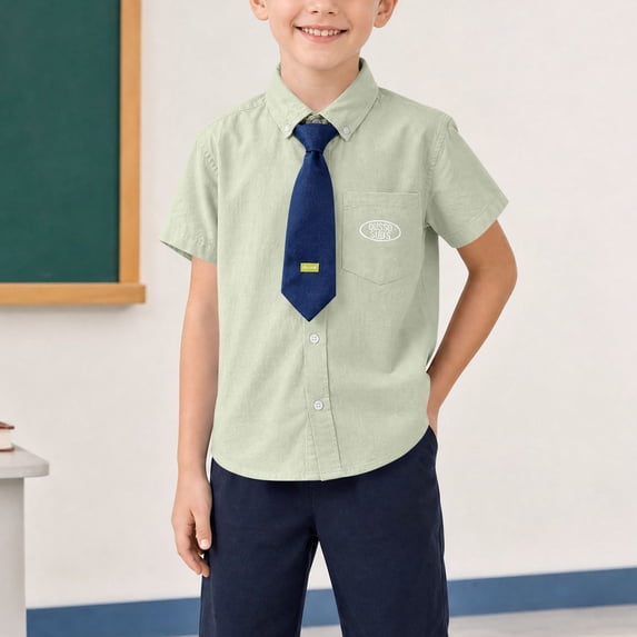 Muscularfit Boys T Shirts Boys Button Down Shirt Boys Dress Shirt and Tie with Pockets T-Shirts Green Henley Graphic Tees Short Sleeve First Day of School Shirt,5-6 Years