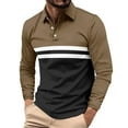 thumbnail image 1 of Muscularfit Brown Polo Shirts Striped Oversized Golf Mens Shirts Big & Tall Long Sleeve Collared Tees Pullover Womens Tees,XXXXL, 1 of 7