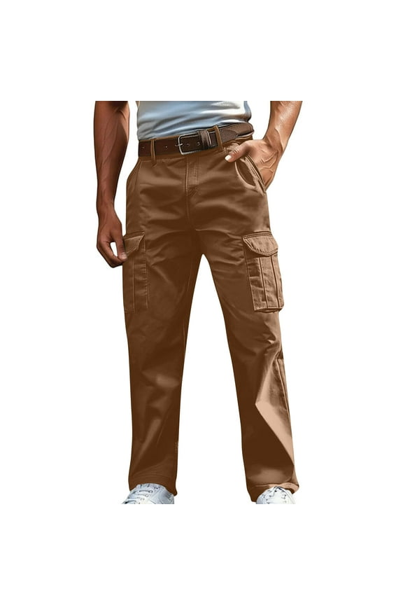 Brown Slacks for Men Carpenter Construction Streetwear Wide-Leg Full Cargo Baggy Pants for Teens,S