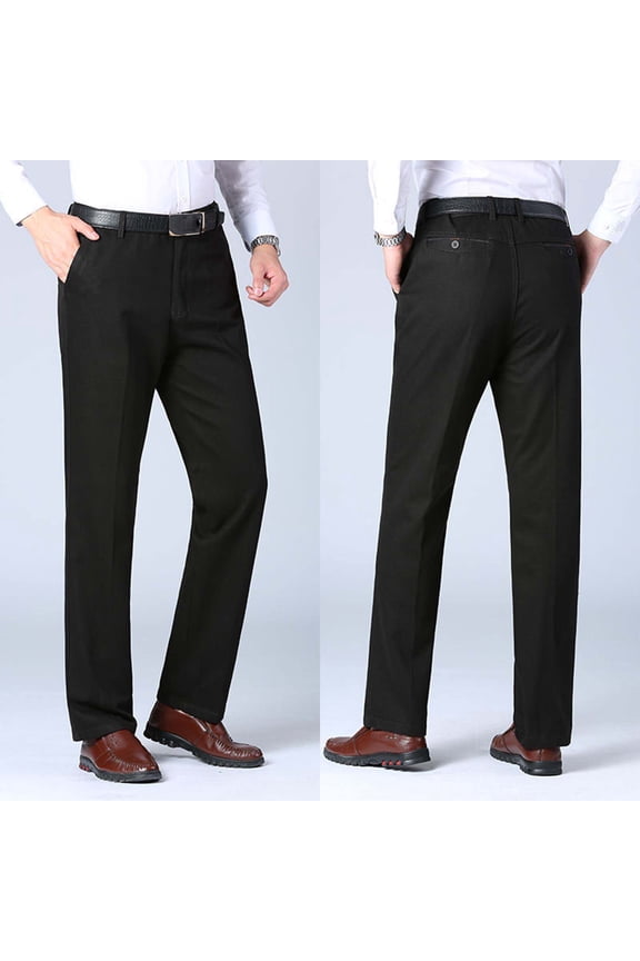 Business Mens Work Pants Black Streetwear High Waisted Slim Long Flat Front Straight-Leg Men Pants,S