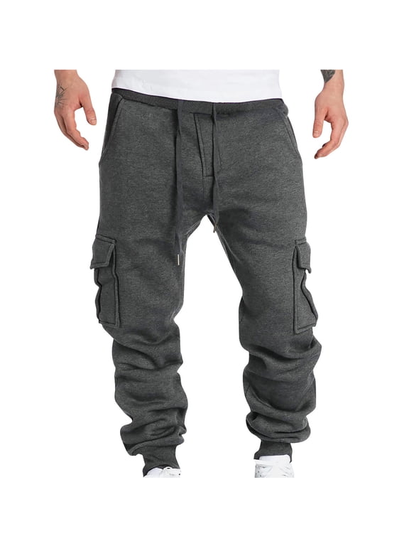 Cargo Mens Pants Outdoor Hiking Stretch Cargo Pants Drawstring Pants for Men Low Rise Gray Taper Slim Fit Size S