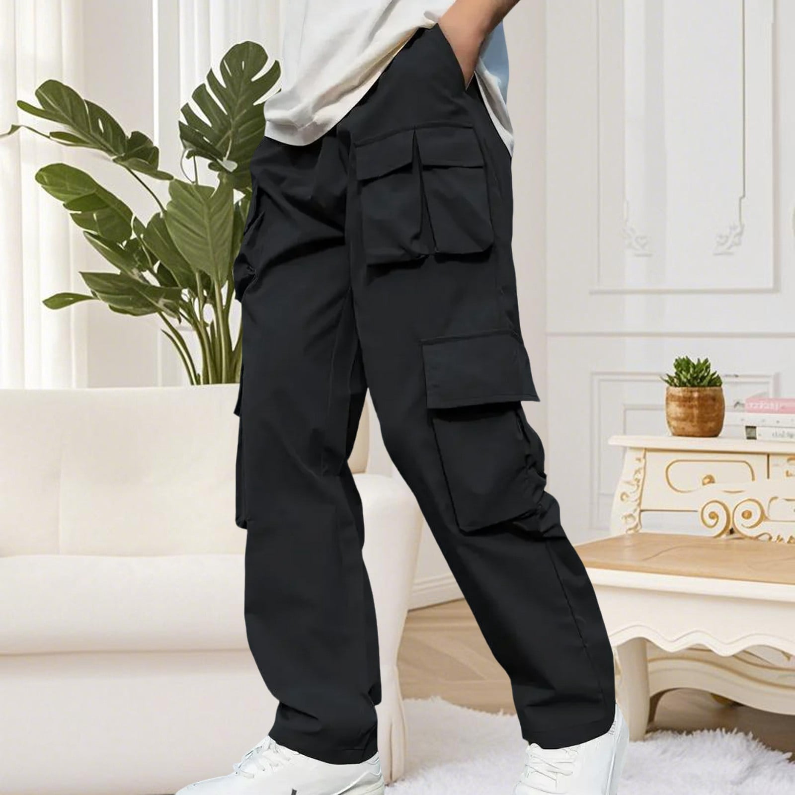 Muscularfit Carpenter Pants for Men Work Black Streetwear Wide-Leg
