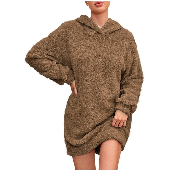Muscularfit Casual Fall Dress Short Loose Popover Hooded Long Sleeve Mini Club Dress