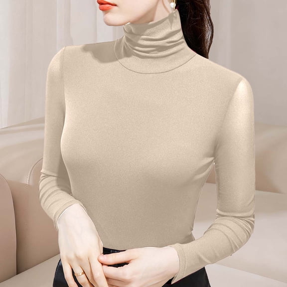 Muscularfit Casual Womens Winter Blouses Basic Fitted T-shirt High Neck Pullover Long Sleeve Blouses for Women