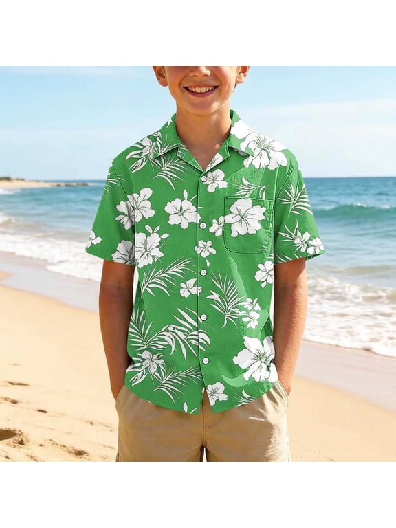 Cocoon Boy Shirts Hawaiian Shirt Boys Button Down Shirt Short Sleeve T Shirt Henley Green Graphic Tees First Day of Second Grade Shirt,3-4 Years