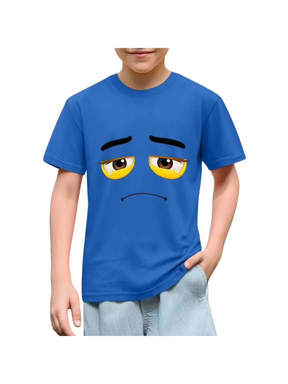 Cocoon Boys Shirts Embossed Cute Shirts for Teens Relaxed Fit Cotton Tshirt Crew Neck Short Sleeve Blue Pull-On Graphic Tees Adaptable Toddler Shirts,3 Years