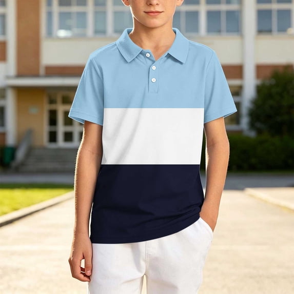 Muscularfit Cocoon Boys Shirts Golf Shirts Boys School Uniform Polo Little Boys & Big Boys Shirt Blue Short Sleeve Henley Graphic Tees Third Grade Shirt,12-13 Years