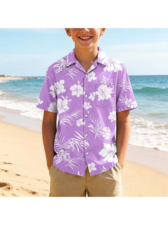 Cocoon Boys Shirts Hawaiian Shirt Boys Button Down Shirt Short Sleeve Shirts Graphic Tees Henley Purple Toddler Shirts,5-6 Years