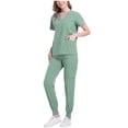 thumbnail image 1 of Muscularfit Comfy Outfits for Women 2 Piece Sets Work Scrubs Pullover Sets Short Sleeve V-Neck Pleated Green Women Sets, 1 of 6