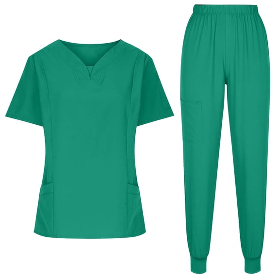 Muscularfit Comfy Summer 2 Piece Sets for Women Work Sets Pleated Scrubs Pullover Set Short Sleeve Green V-Neck Shirt 2 Piece Sets for Women Shorts