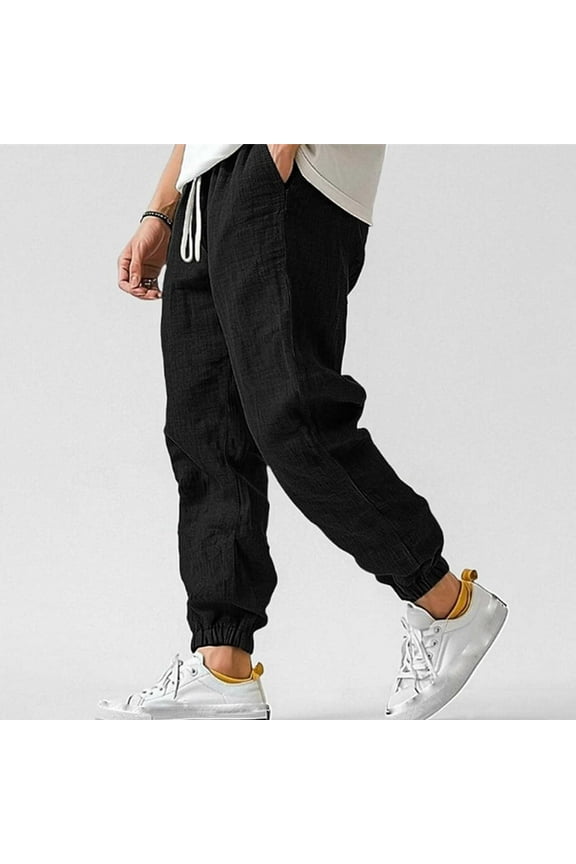 Cotton Athletic Pants Linen Black Men Pants Chinos Baggy Cuffed High Waisted Ankle Athletic Pants,M