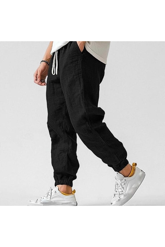 Cotton Stretchy Work Pants Black Men Linen Slacks Ankle Chinos Baggy Cuffed Golf Pants Men Stretch Relaxed Fit,S