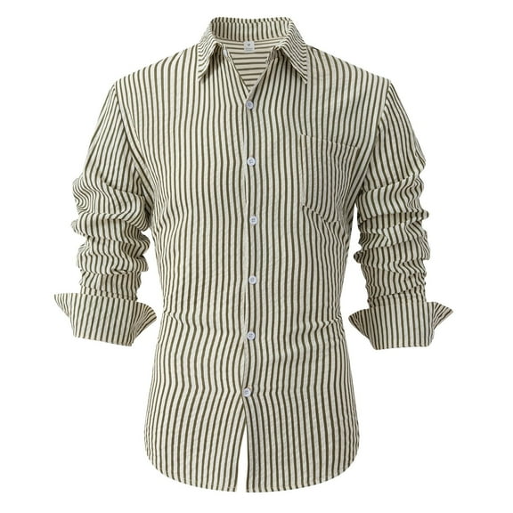 Muscularfit Dress Shirts Green Striped French Cuff Pocket Mens Shirt T Shirt Collared Long Sleeve Pullover Fishing Shirt,S