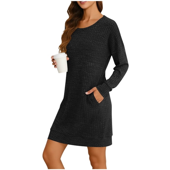 Muscularfit Fitted Womens Spring Dresses Wrap Slim Bodycon Crew Neck Long Sleeve Midi Women's Wear to Work Dresses