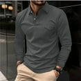 thumbnail image 1 of Muscularfit Dressy Polo Shirts Pocket Gray Long Sleeve Dress Shirts for Men Shirt Pullover Solid Collared Undershirts,XL, 1 of 6