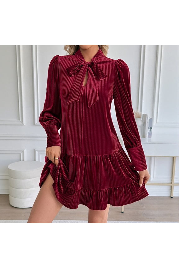 Elegant Women Cute Ruched Dresses Cocktail Long Sleeve Collared Mini Fashion Clothes