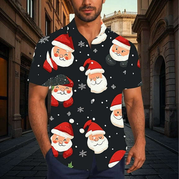 Muscularfit Funny Shirt Christmas Black Club T Shirt Men Button Up Short Sleeve Collared Undershirts for Men Pack,S