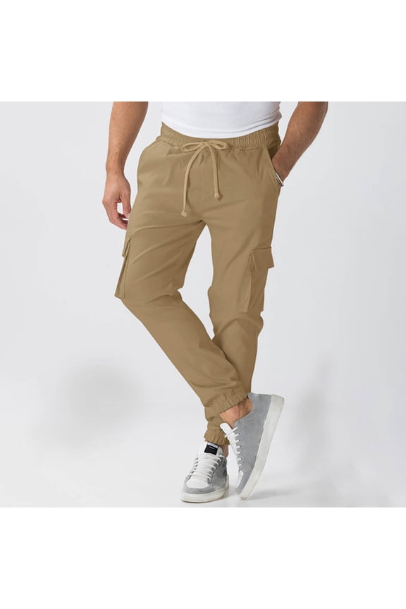 Golf Pants Men Brown Drawstring Work Trousers Slim Cuffed High Waisted Ankle Cargo Mens Beach Pants,M