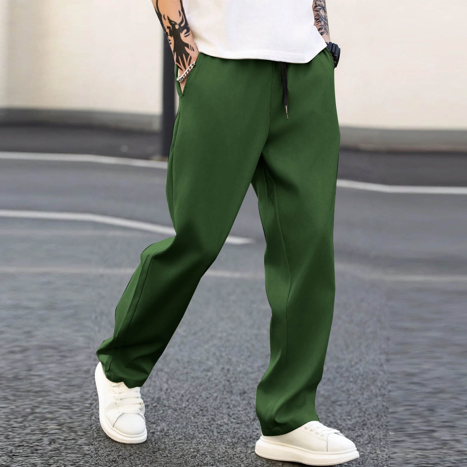 Muscularfit Golf Pants Men Loose Casual Green Trousers Chinos