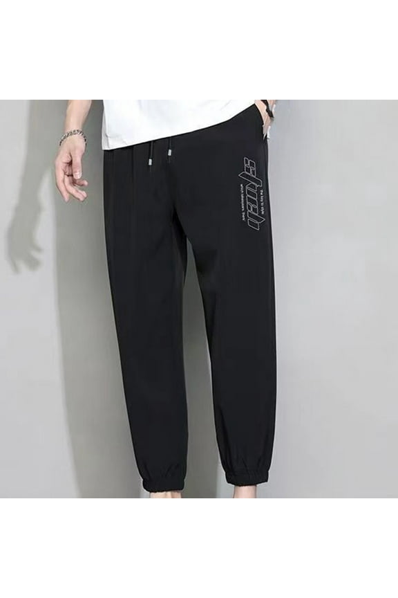 Graphic Mens Sweatpants Black Track Sweatpants Ankle Joggers Baggy Loose High Waisted Petite Pants,M