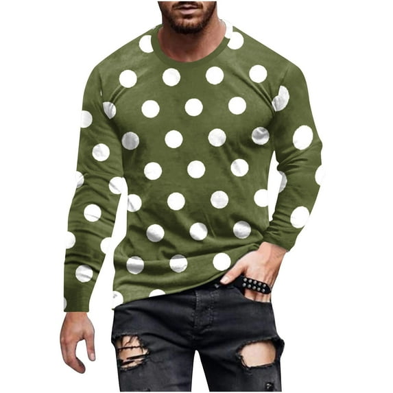 Muscularfit Graphic Tshirt Long Sleeve Green Oversized Dressy Tops Polka Dot Pullover Crew Neck Mens Big and Tall Shirts,M