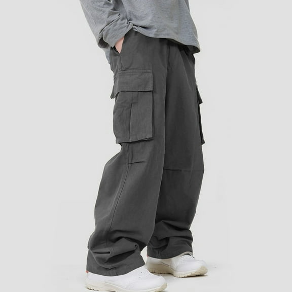Muscularfit Gray Dress Pants Carpenter Cargo Men Pants Full Wide-Leg Baggy Palazzo High Waisted Dress Pants for Men,M