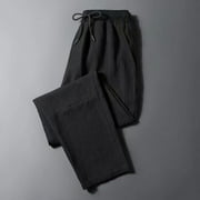 Muscularfit Hiking Pants Black Plain Oversize Men Slacks Baggy Full Flat Front Straight-Leg Work Pants for Men,M