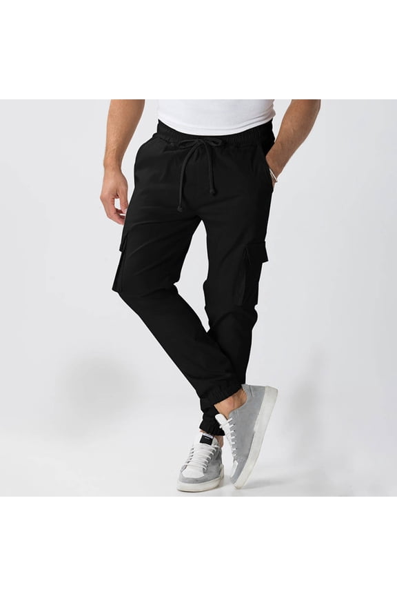 Hiking Pants Work Drawstring Black Men Slacks Ankle Cargo Slim High Waisted Cuffed Mens Summer Pants,XL