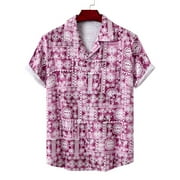 Muscularfit Holiday Tops for Men Short Sleeve Pink Collared Graphic Hawaiian Casual Button Down Shirts Boys Shirts