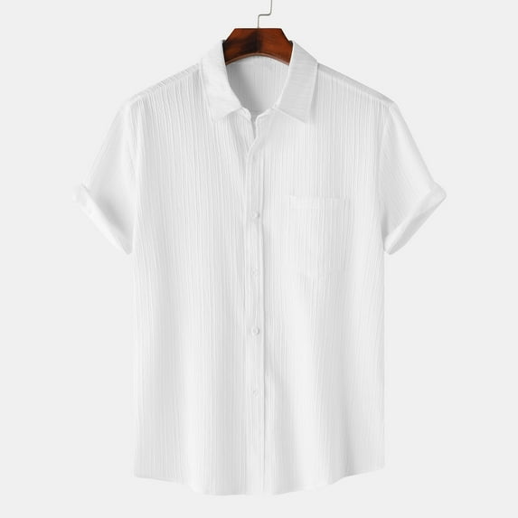 Muscularfit Holiday Tops for Men White Short Sleeve Solid Collared Hawaiian Casual Button Down Shirts Compression Shirts for Men