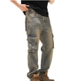 thumbnail image 1 of Muscularfit Khaki Men Jeans Denim Carpenter Big & Tall Trousers Full Baggy Wide-Leg Cargo Running Pants Men,40, 1 of 8